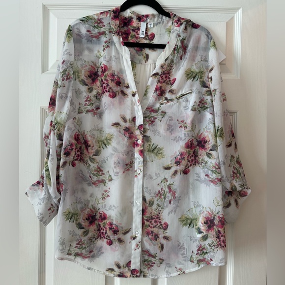 Kut from the Kloth Tops - Kut from the Kloth Floral Button Down Shirt - White and Pink